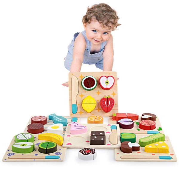 Kids Wooden Toy Kitchen Cut Fruits Vegetables Dessert Cooking Toys Educational Teaching Toy Children Intelligence Toy 6 Designs LDH221