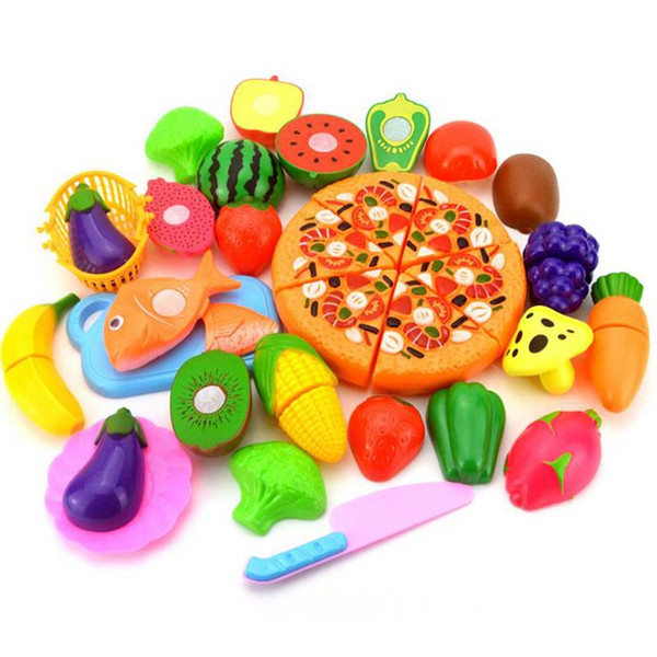 24Pcs Plastic Fruit Vegetable Kitchen Cutting Toy, Cutting Early Development and Education Toy for Baby Kids Children