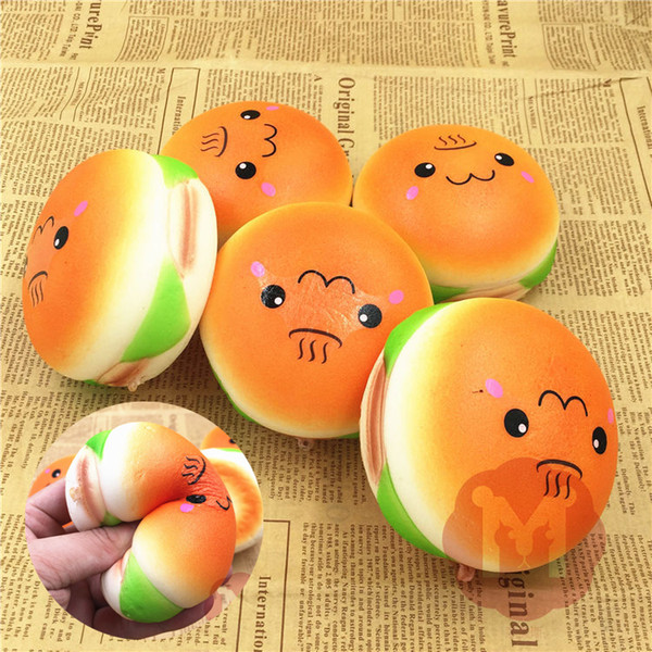 Cute 10cm Soft Squishy Smile Hamburger Model Toys Charms Slow Rising Kawai Pretend Play Toy Emoji Phone Straps Cell Phone Decoration LA608