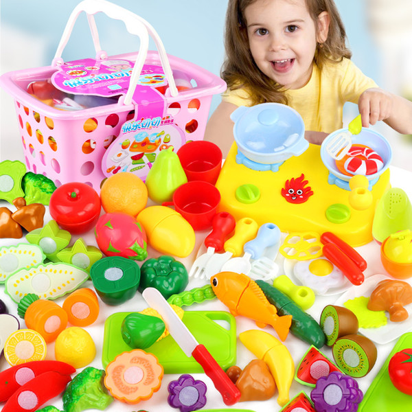 Hot Sale Plastic Kitchen Food Fruit Vegetable Cutting Kids Pretend Play Educational Toy Safety Children Kitchen Toys Sets