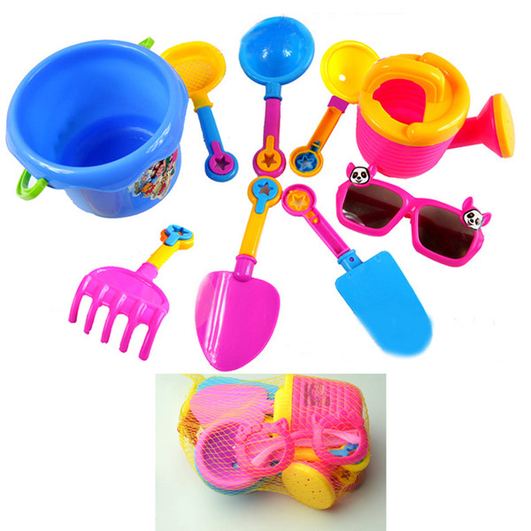 9pcs/set Baby Kids Sandy Beach Toy Set Dredging Tool Beach Bucket Sunglass Baby Playing With Sand Water Toys For Children