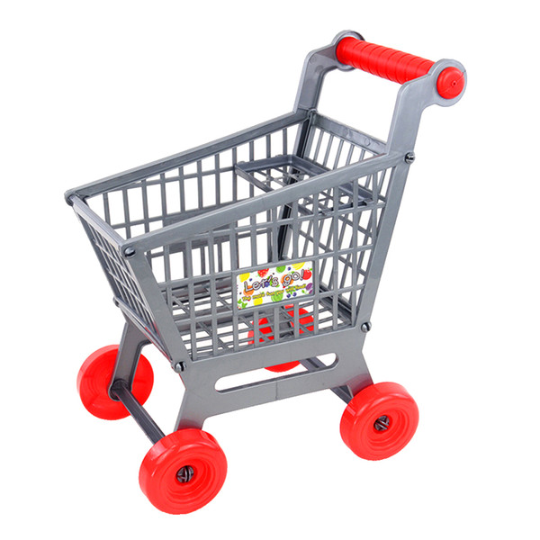 New Miniature Supermarket Shopping Hand Trolley Cart for Kids Role Play Toy Gray Pretend Play Doll House Decor Dolls Accessory