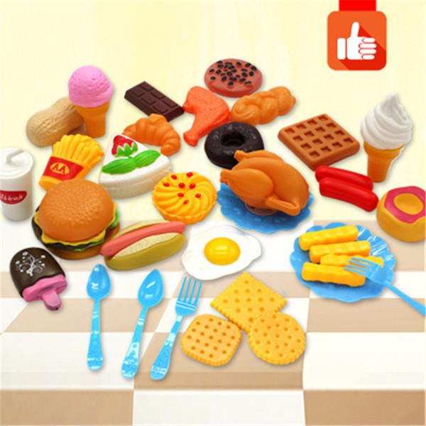 Plastic Fast Food Playset Mini Hamburg French Fries Hot Dog Ice Cream Cola Food Toy for Children Pretend Play Gift for Kids