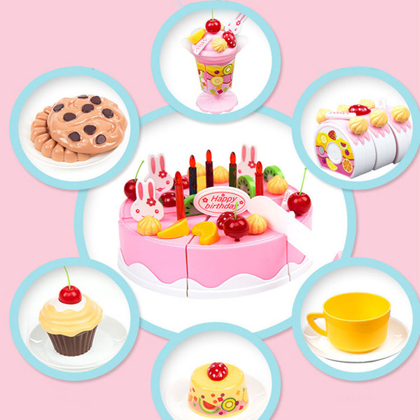 54Pcs DIY Children Kitchen Toys Pretend Cutting Birthday Cake Fruit Cream Plastic Play Food Tea Set house Cookware Sets
