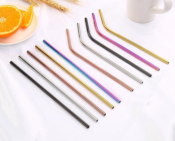 Colorful Stainless Steel Drinking Straw Final Straw 215*6mm Straight Bent Reusable Straws Juice Party Bar Accessories kids toys