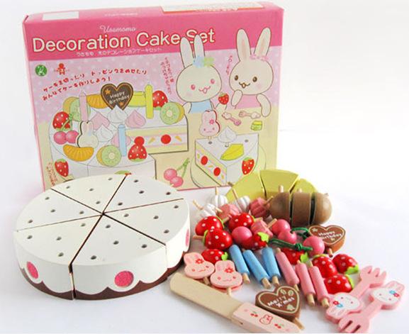 Cake Toy Children's wooden strawberry birthday cake playing house toy honestly look Pretend Play