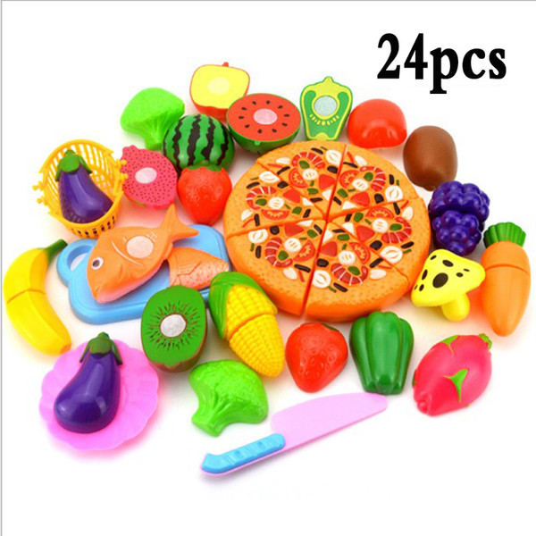 4pcs-24pcs Children Kitchen Play House Toys Plastic Fruit Vegetables Cut toys Kitchen role play Educational Toys multi choices