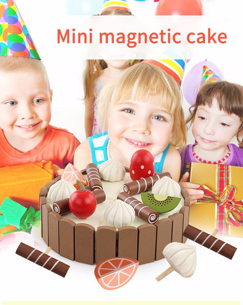 Pretend Food Play Invisible Magnetic Wooden Mini Birthday Cake Pretend Play Children Early Educational Playing Toys Kids Gifts