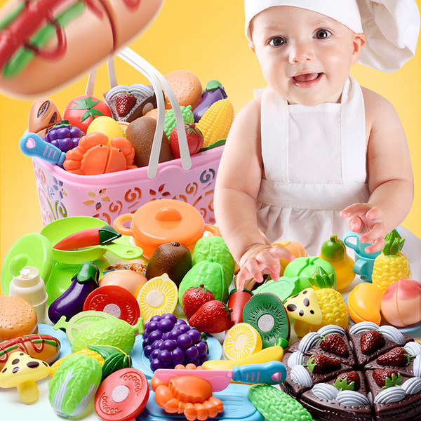 12-43PCS Education toys for girls boys children for kitchen goods pretend play cutting birthday food for dolls Fruit Vegetables