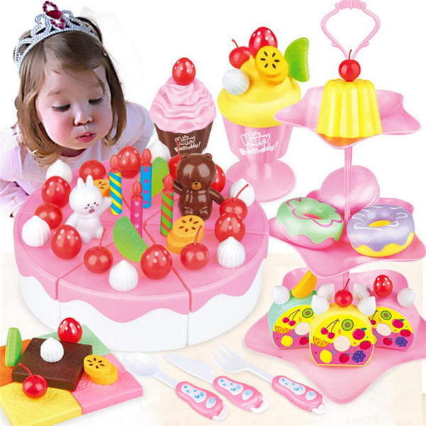 Pretend Play Kitchen 103Pcs ABS Plastic Cake Toys Children's Classic Kitchen Toys 6 Different Types Pink blue Boys And Girls Birthday