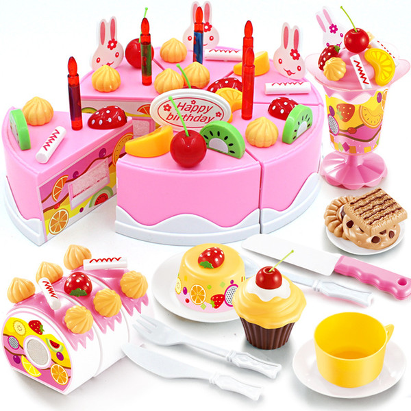 38-75Pcs DIY Pretend Play Fruit Cutting Birthday Cake Kitchen Food Toys Cocina De Juguete Toy Pink Blue Girls Gift for Children