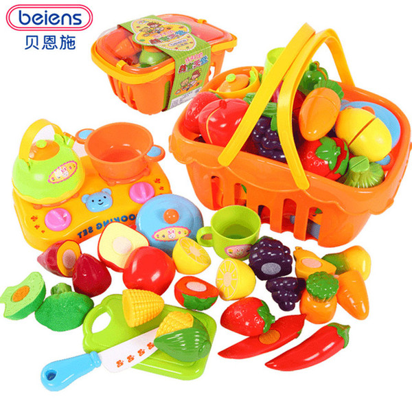 Beiens Brand Toys 14pcs/set Kitchen Fun Cutting Fruits & Vegetables Food Playset Cooking for Kids Brand Toys ABS Plastic Safe
