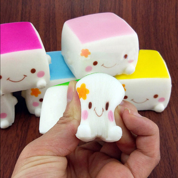 Wholesale-Kawaii Jumbo Toast Squishy Hand Pillow Bread Scent Toys Colorful Soft Chinese Tofu Adorable Expression Smile Face Fun Toys