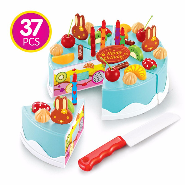 37pcs/set Kitchen Toys Pretend Play Cutting Birthday Cake Food Toy Tableware Cocina De Juguete Plastic Play Food Tea Set Pink/blue choose