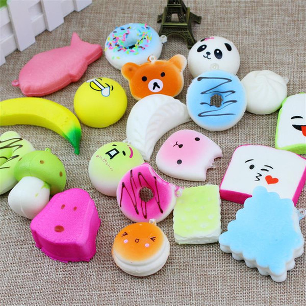 30 pcs PU Cute Lovely Cartoon Pendant Decompression Toys Kawaii Squishy Simulation Bread Food Squishy Super Kid Toy