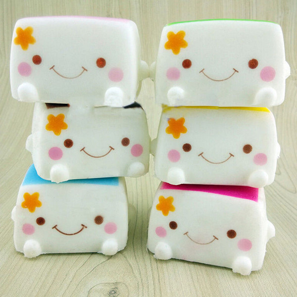 Wholesale-1 PCS Colorful Kawaii Jumbo Toast Squishy Hand Pillow Bread Scent Toys Soft Chinese Tofu Adorable Expression Smile Face Fun Toys