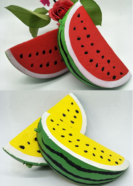 2017 imitation PU watermelon 18cm*9cm squishy kawaii jumbo slow rising Squishy charm squeeze toy red yellow with opp bag free shipping