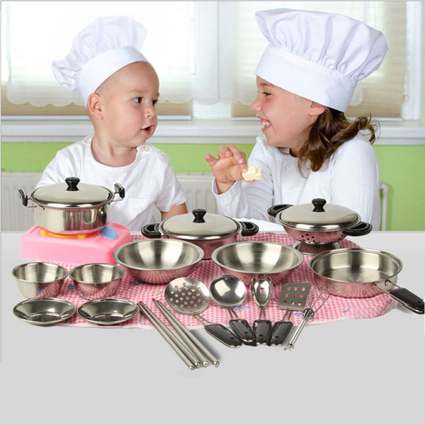 20pcs/set Stainless Steel Pots Pans Cookware Miniature Toy Pretend Play Gift For Kid Children New Year's Educational Toys