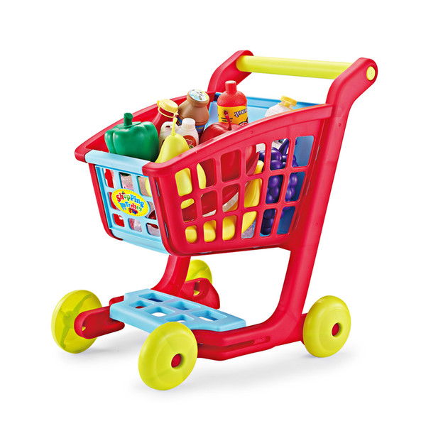 Kids Simulate Supermarket Shopping Cart Trolley Pretend Play Toys Set Children Mini Plastic Trolley Play Toy Gift For Children