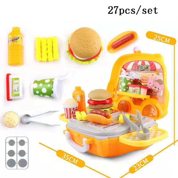 Pretend Toy Kitchen cooking utensils ,barbecue, hamburger trolley, fruit ice cream selling vehicle children's sale toys suit