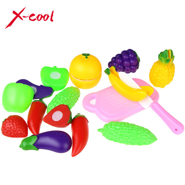 11 PCS / Set Plastic Kitchen Pretend Play Food Fruit Vegetable Cutting Toy For kid Educational Toy Play house toy