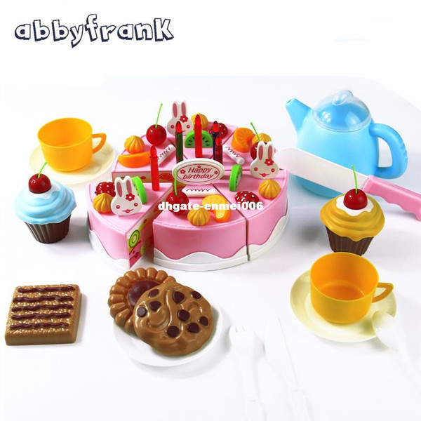 Abbyfrank 75Pcs Pretend Play Cutting Birthday Cake Kitchen Educational Tools Toy Food Toy Kitchen For Children Play Food Tea Set