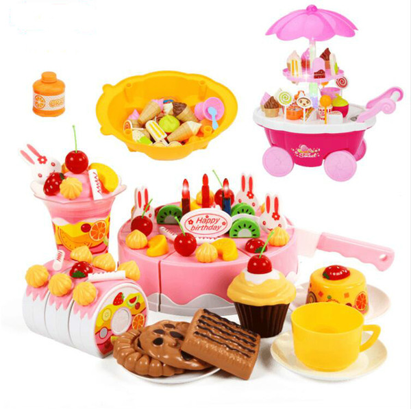 Brand Toys DIY Toys 38-75Pcs Pretend Play Cutting Birthday Cake Food Toy Kitchen For Children Plastic Play Food Tea Set