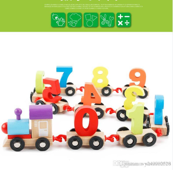 wholesale free shipping hot Children building blocks digital train puzzle assembled colorful wooden train educational toys