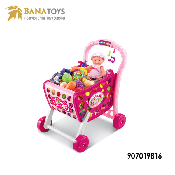 Most Popular Mini Supermarket Hand Trolleys Kids Girl Pretend Play Plastic Shopping Cart Toy Free Shipping