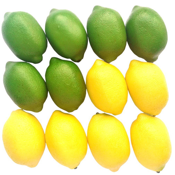 12pcs Set mix Artificial Simulation Lemon, Home Kitchen Cabinet Decoration Fake Fruit House Party Decoration Lifelike Simulation Yellow and