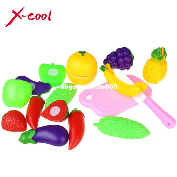 11 PCS / Set Plastic Kitchen Pretend Play Food Fruit Vegetable Cutting Toy For kid Educational Toy Play house toy