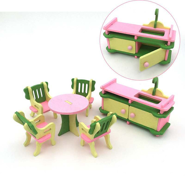 Doll House Miniature House Toys Children's Personality Creative Kitchen Table Big Table Big Chair Wooden Kit Fun Toys