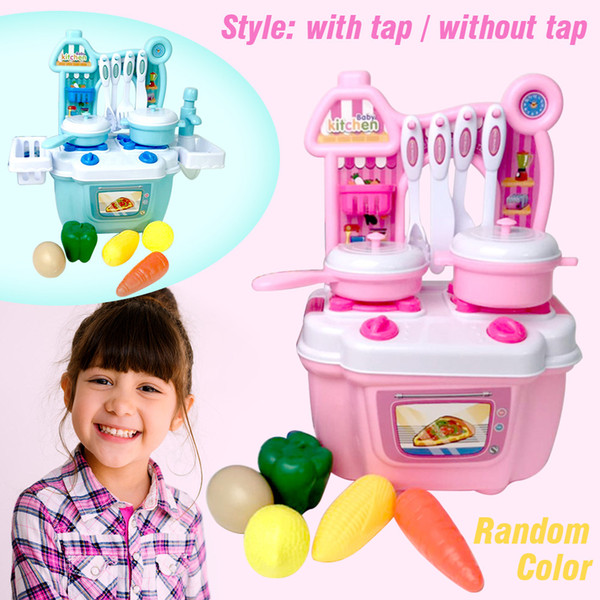 Kids pretend toy cooking table kitchen food toy play set wash dish water coming out kitchen toys