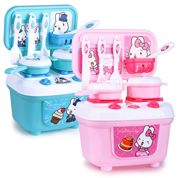 Cute children's play house pink blue simulation kitchen boy girl cooking utensils kitchen fun plastic toys