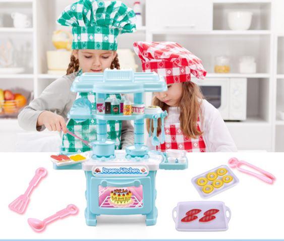 new children's multi function tableware table lighting music simulation cooking culinary art kitchen set toys wholesale