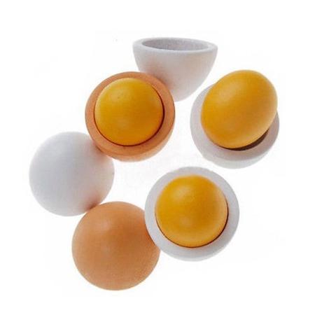 FlyingTown Wooden Toys Pretend Play Food Eggs Baby Toys Set Yolk Food Egg Preschool Wood Toys for Children Gift