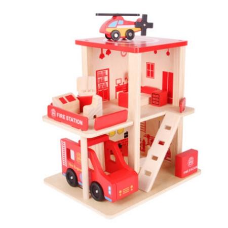Fire Station wood Toys Simulation Toy House Building Model Wooden Toys For Kids Pretend Play Room Decoration Novelty Gifts