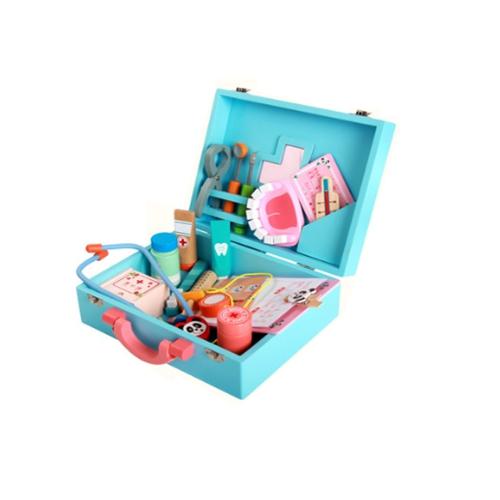 wholesale Wooden Pretend Play Doctor Toy Boys Girl Nurse simulation medicine toolbox wooden bottle injection Children toys