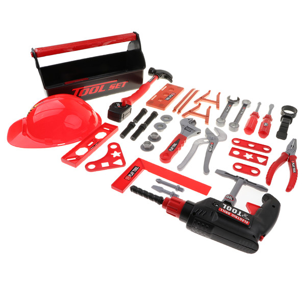 32 Piece Workshop Pretend Play Toy Set with Electric Drill and Storage Box for Kids Toddler