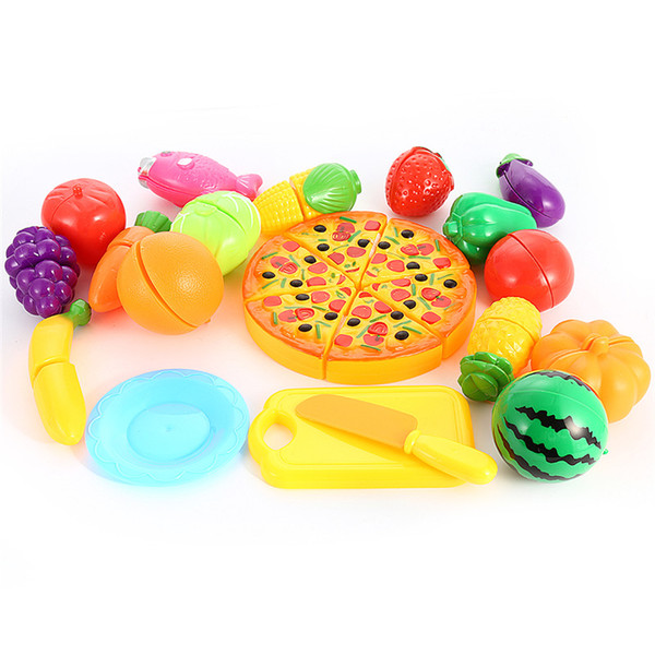 Wholesale 24PCS Plastic Cutting Fruits and Vegetables Set with Pizza Play Food Set for Pretend Play Random allocation Hot Sale
