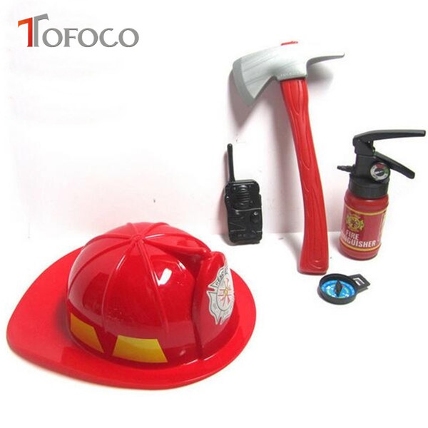 TOFOCO 5pcs/ Set Kids Play Firefighter Toy Fireman Helmet Fire Rescue For Children'S Tools Learning Toy