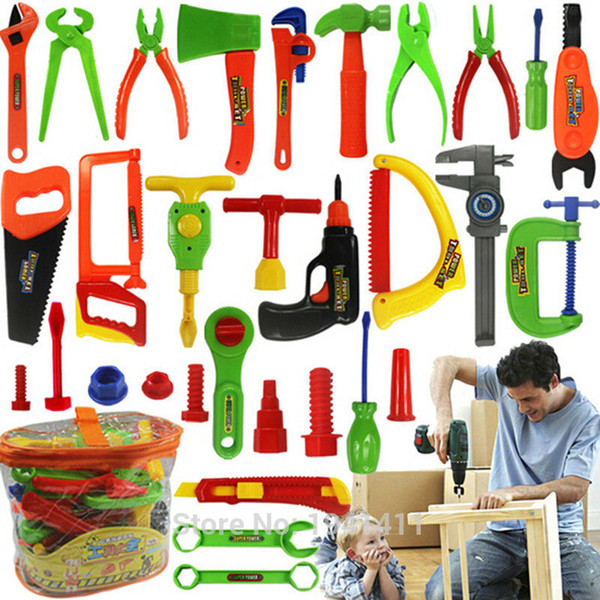 Wholesale- 34pcs Baby educational toys Tool Kit children play house classic plastic toy kids tools hammer toolbox Simulation tool kit toys