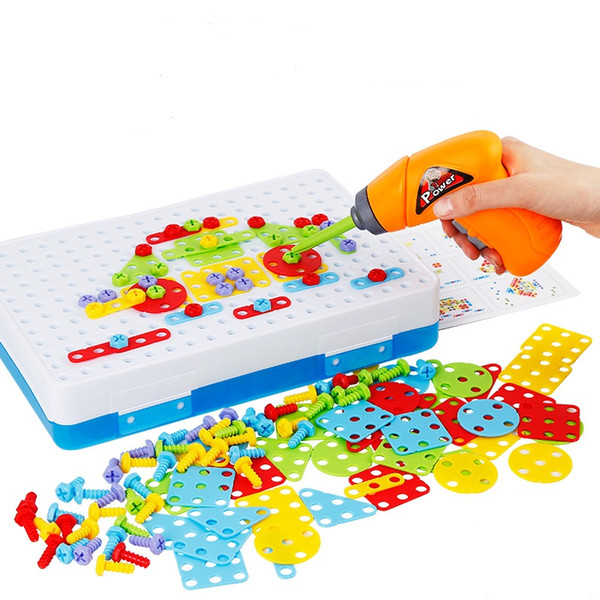 Kids Drill Toys Creative Educational Toy Electric Drill Screws Puzzle Assembled Mosaic Design Building Toys Boy Pretend Play Toy