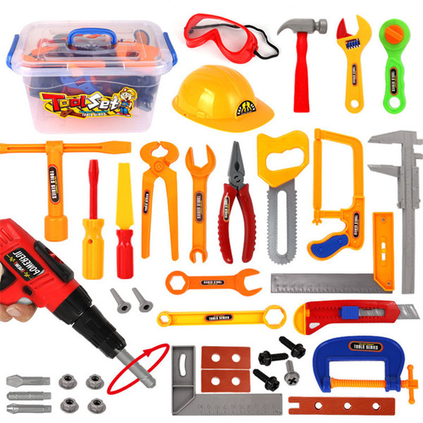 Creative Children Simulation Toys Hold-all Electric Electric Drill Helmet Suit Pretend Play Maintenance Tools Workshop Toys