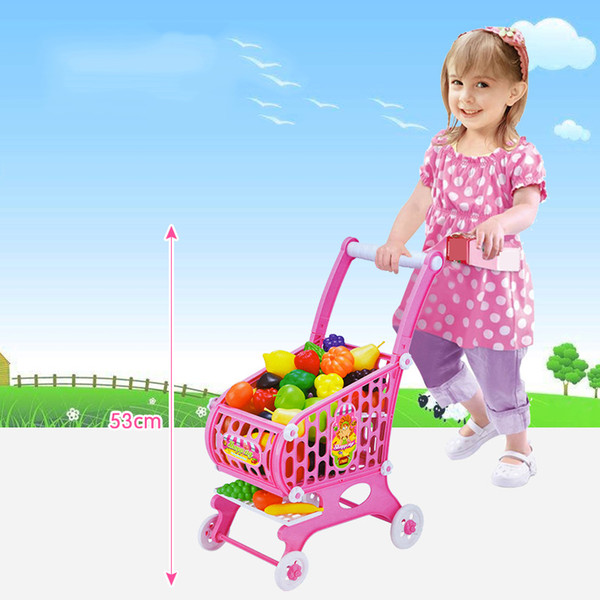 New Supermarket Shopping Cart for Children's Pretend Play Simulation Fruit Pretend Play Mosaic Toys Free Shipping
