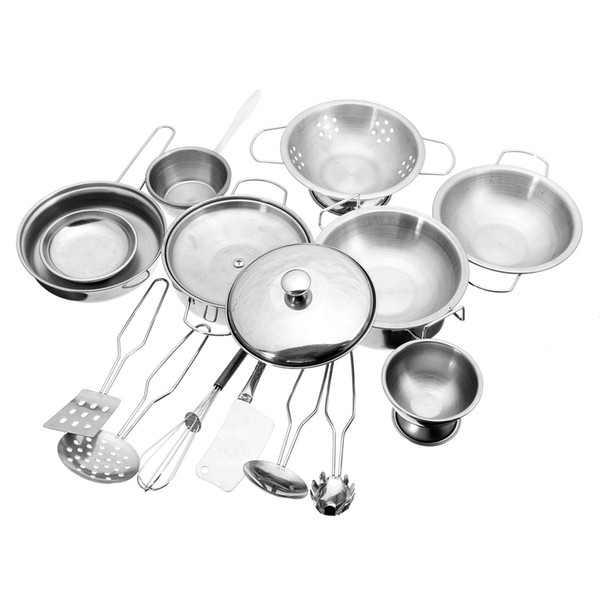 Stainless Steel Kitchen Cooking Utensils Pots Pans Food Gift Miniature Kitchen Cook Tools Simulation Play House Toys