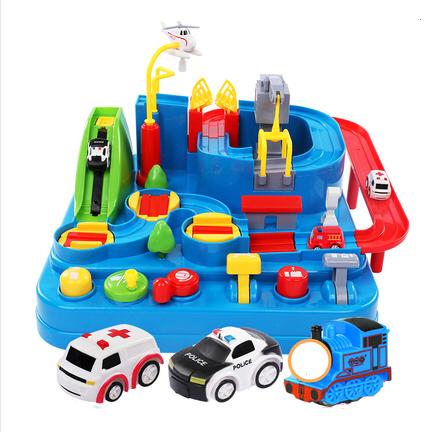 Car adventure small train track car parking lot shake sound toy boy puzzle children boys run through the car