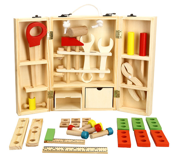 [TOP] Wooden repair tools Child Carpenter Construction Tool Box Boy Pretend Play mechanic maintenance Model Building Kits Toy