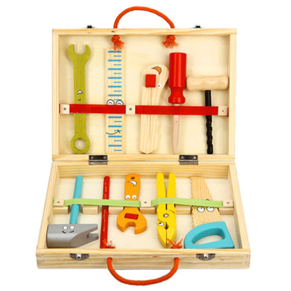 Free shipping New Wooden Children DIY Puzzle cartoon simulation Multifunction Woodworking Toolbox Play house disassembly toys