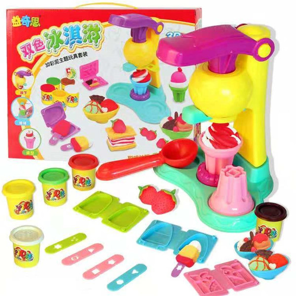 Ice Cream Machine Model Toy Suit Plasticine 3D Color Rubber Mud Clay Manual DIY Tool Player Gift For Children Girl Pretend Play